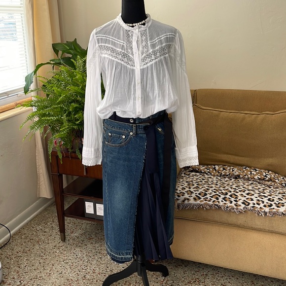 Ba&sh white 100% cotton from India size 3= M/L us . Sacai jean skirt 🥰 - Picture 1 of 5